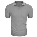 Men's Slim-Fit Ribbed Polo Shirt with V-Neck