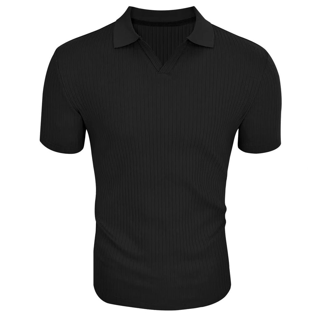 Men's Slim-Fit Ribbed Polo Shirt with V-Neck
