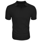 Men's Slim-Fit Ribbed Polo Shirt with V-Neck