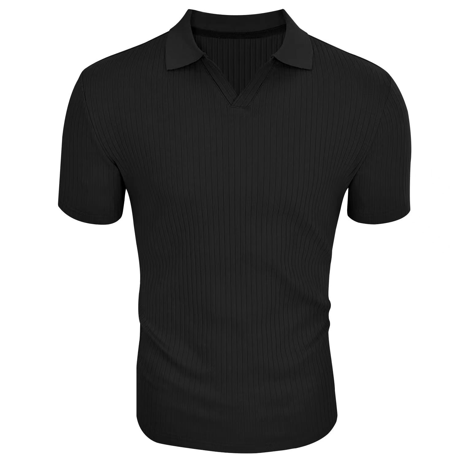 Men's Slim-Fit Ribbed Polo Shirt with V-Neck
