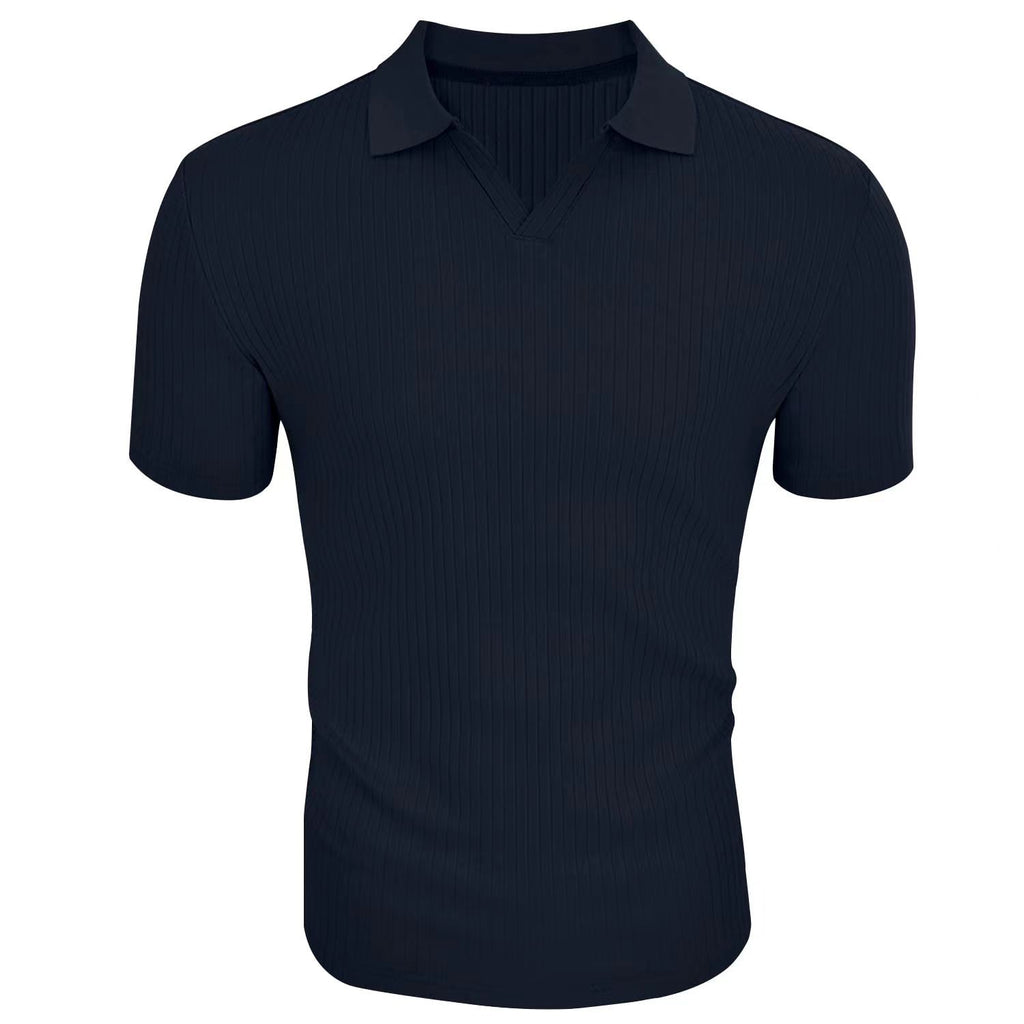 Men's Slim-Fit Ribbed Polo Shirt with V-Neck