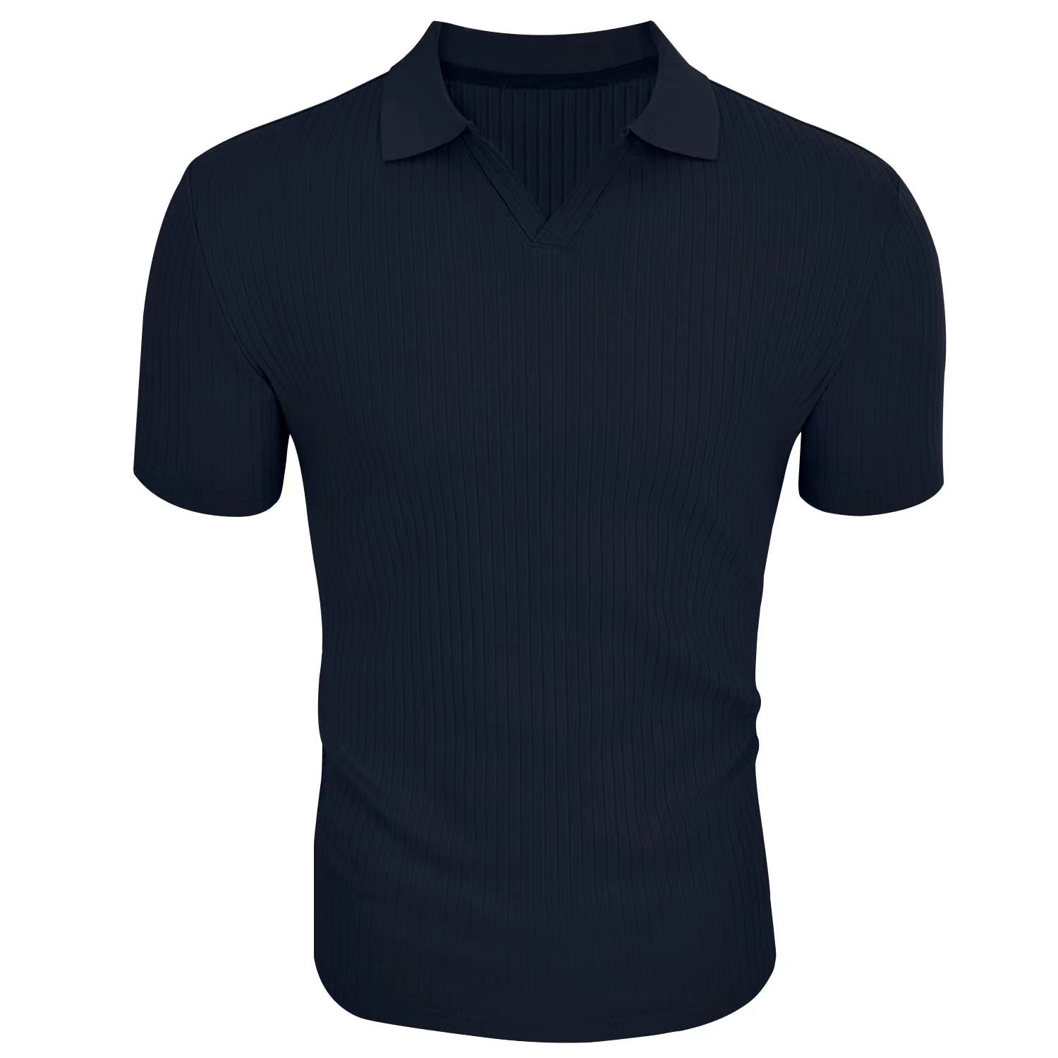 Men's Slim-Fit Ribbed Polo Shirt with V-Neck