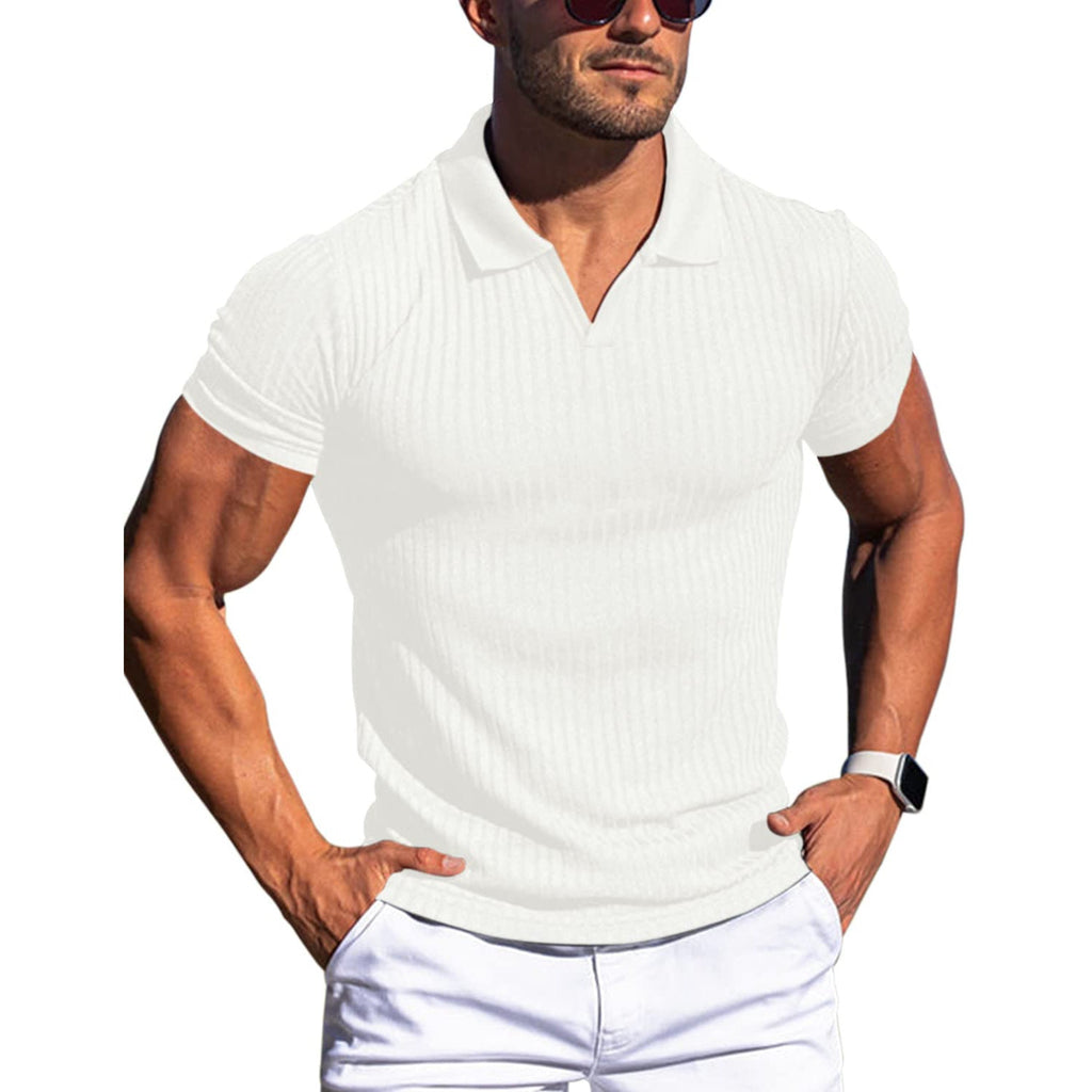 Men's Slim-Fit Ribbed Polo Shirt with V-Neck