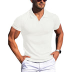 Men's Slim-Fit Ribbed Polo Shirt with V-Neck