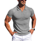 Men's Slim-Fit Ribbed Polo Shirt with V-Neck