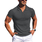 Men's Slim-Fit Ribbed Polo Shirt with V-Neck
