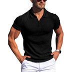 Men's Slim-Fit Ribbed Polo Shirt with V-Neck