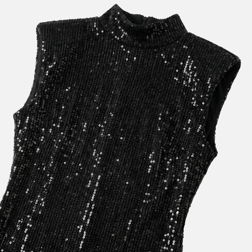 Women's Slim Fit Sequin Mini Dress with Mock Neck