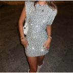 Women's Slim Fit Sequin Mini Dress with Mock Neck