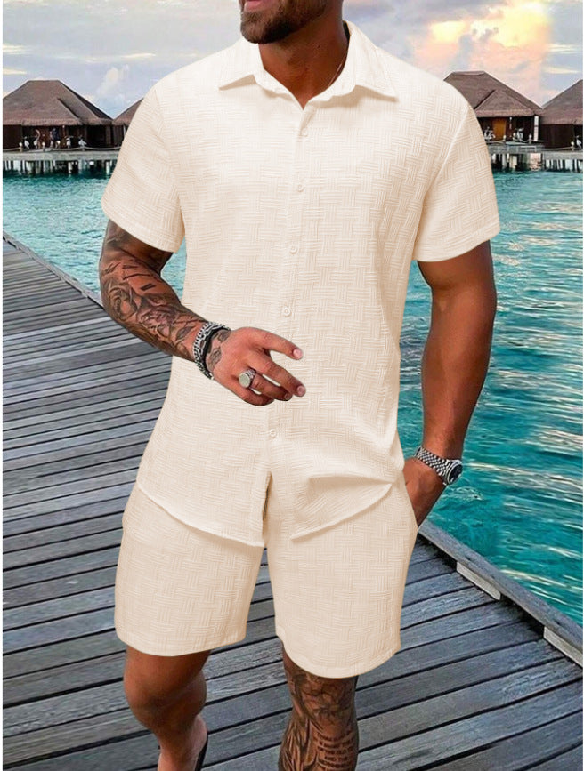 Men's Slim Fit Co-Ord Set with Geometric Pattern