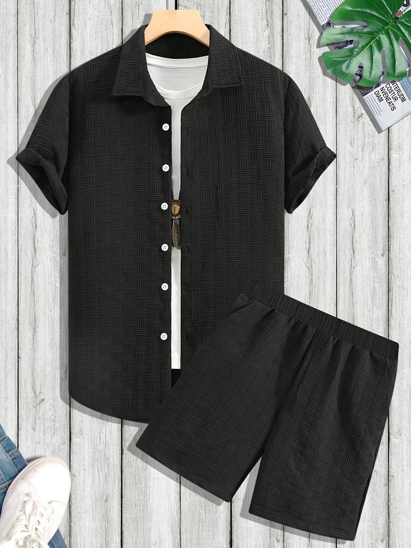 Men's Slim Fit Co-Ord Set with Geometric Pattern