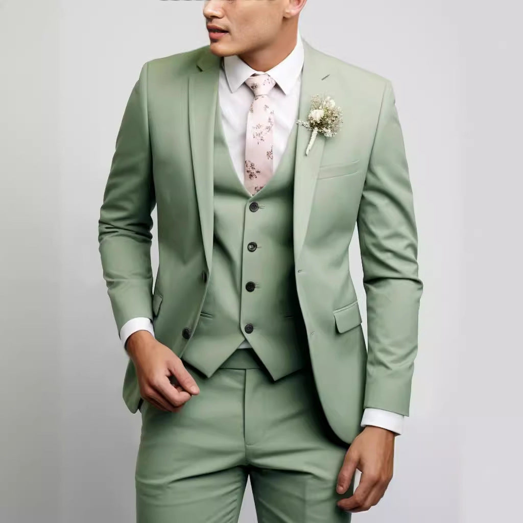 Men's Slim Fit Three-Piece Suit with Notch Lapels