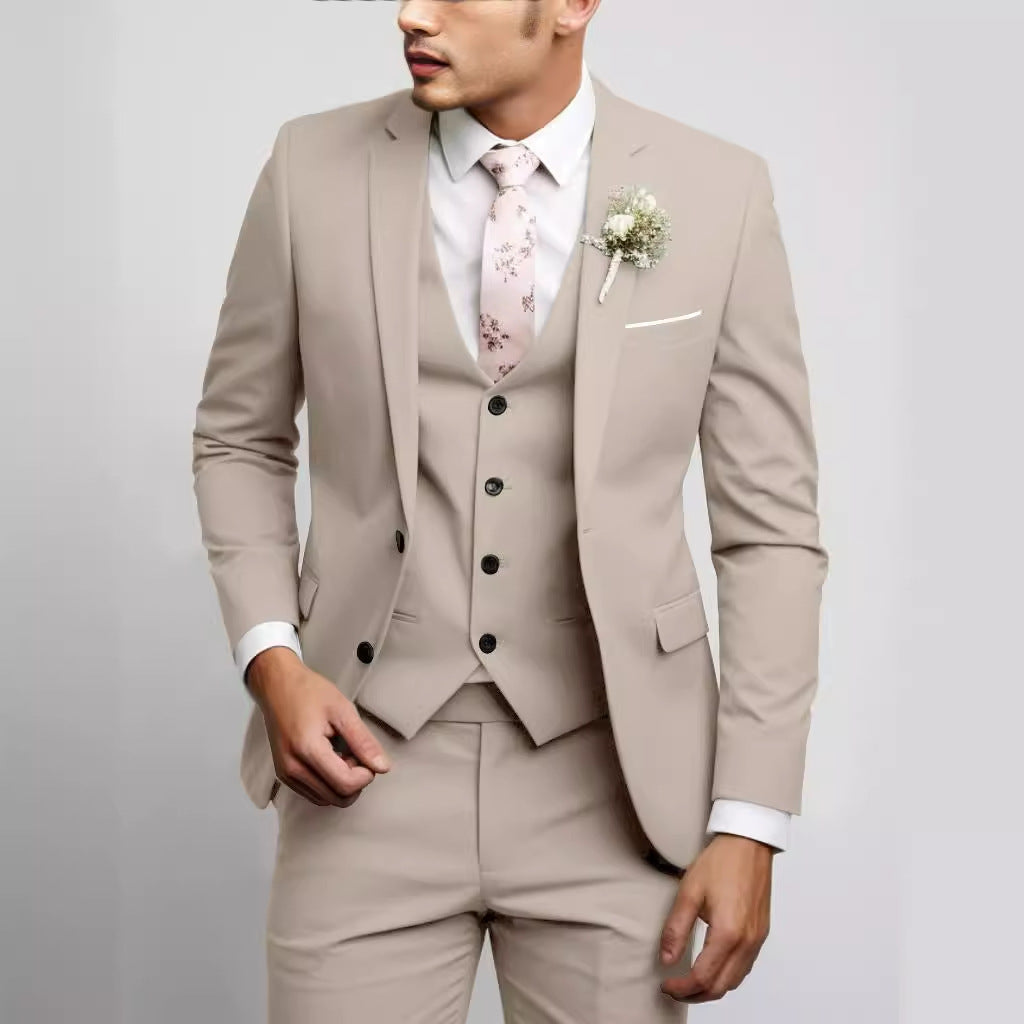 Men's Slim Fit Three-Piece Suit with Notch Lapels