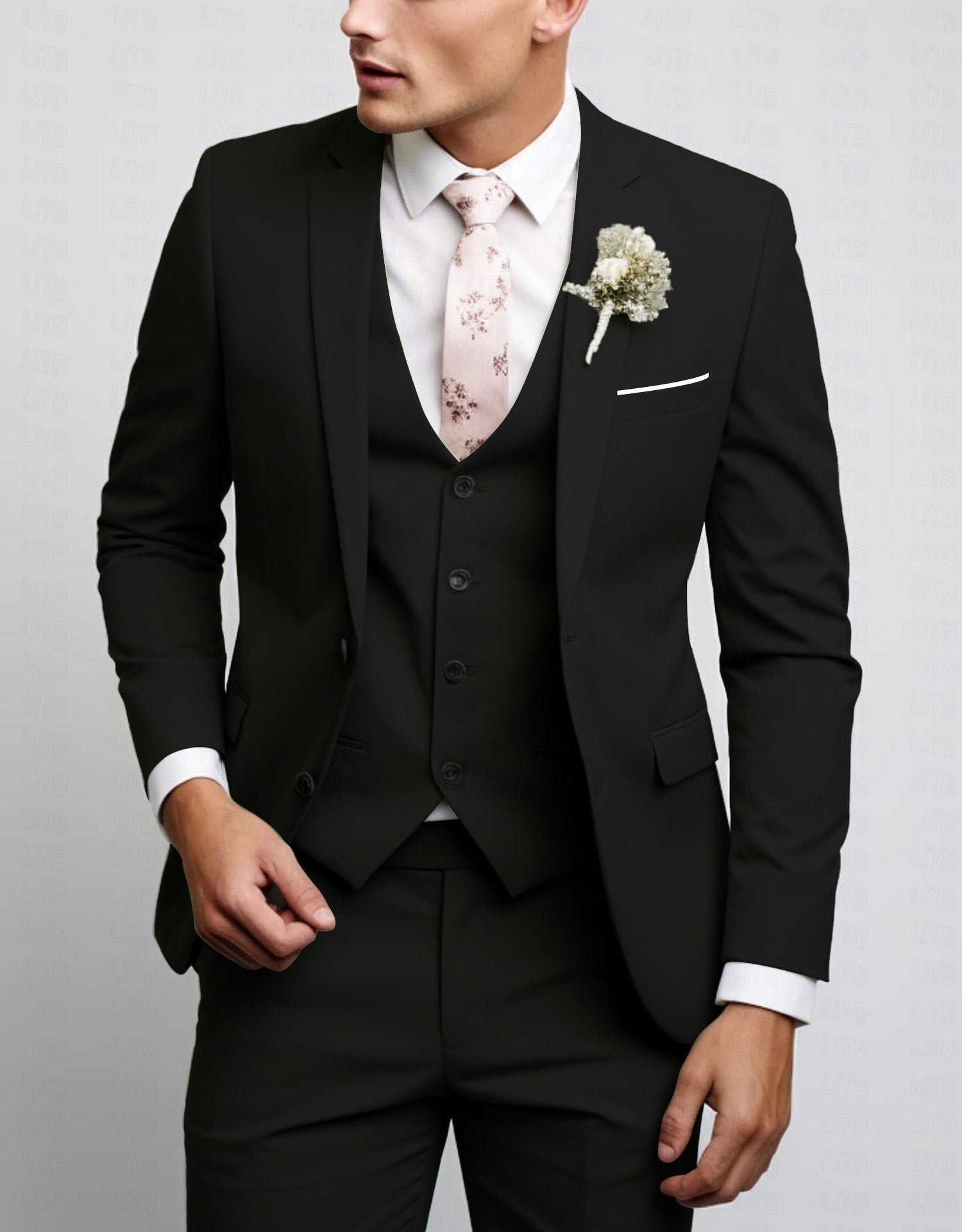 Men's Slim Fit Three-Piece Suit with Notch Lapels