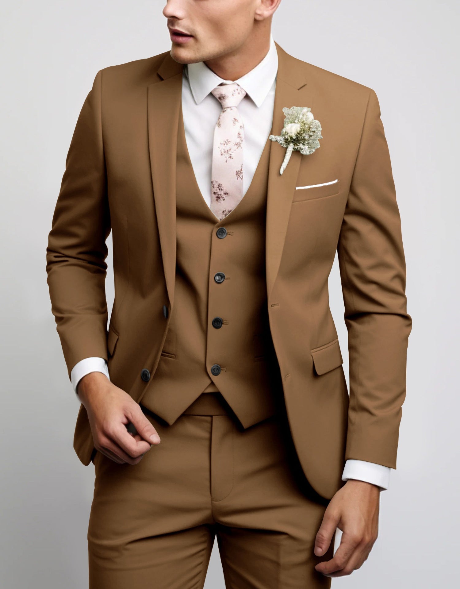 Men's Slim Fit Three-Piece Suit with Notch Lapels