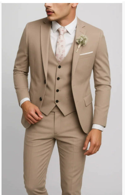 Men's Slim Fit Three-Piece Suit with Notch Lapels