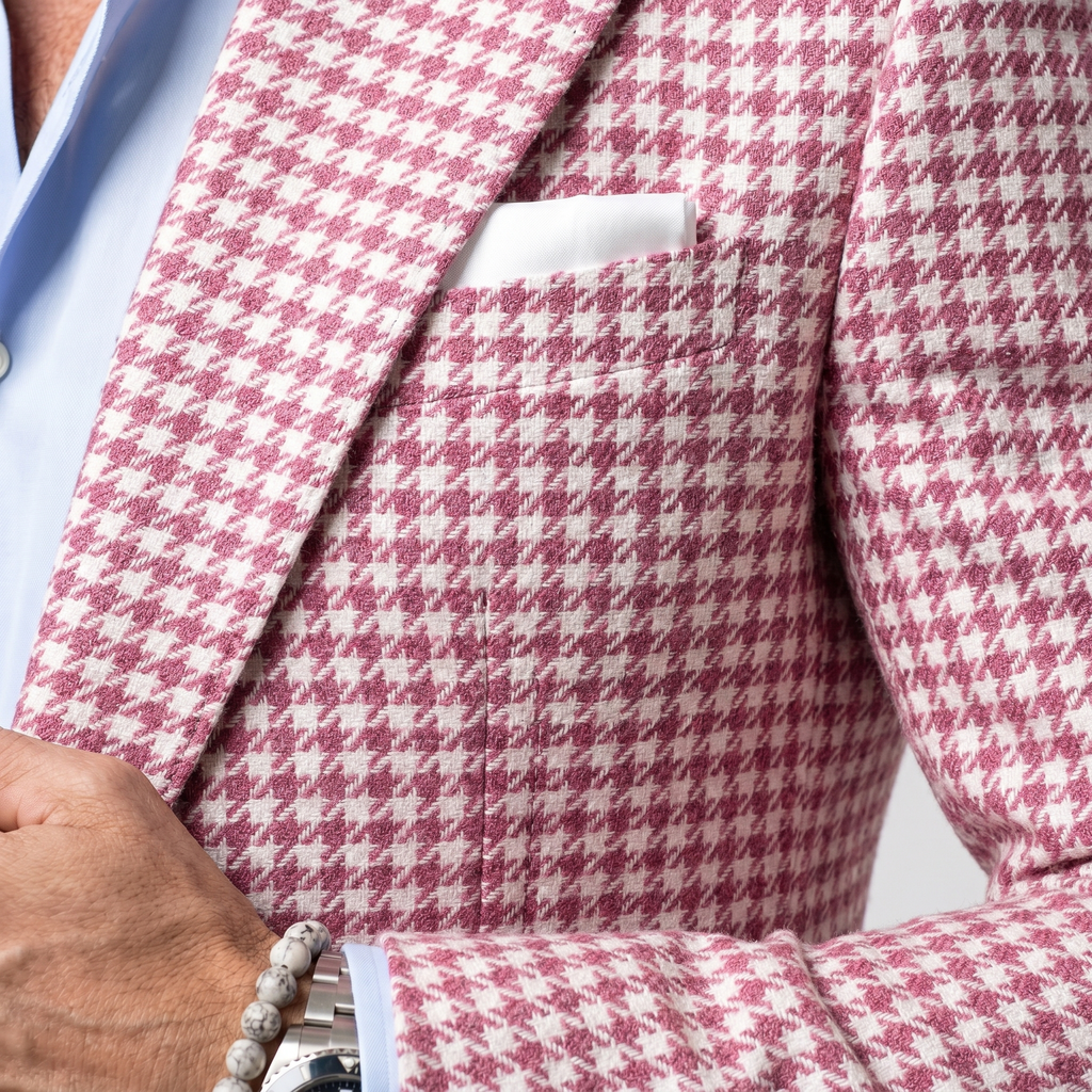 Men's Slim-Fit Wool-Blend Houndstooth Blazer with Notched Lapels