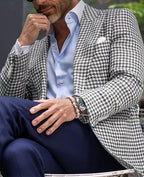 Men's Slim-Fit Wool-Blend Houndstooth Blazer with Notched Lapels