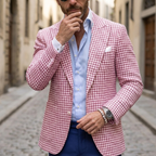 Men's Slim-Fit Wool-Blend Houndstooth Blazer with Notched Lapels