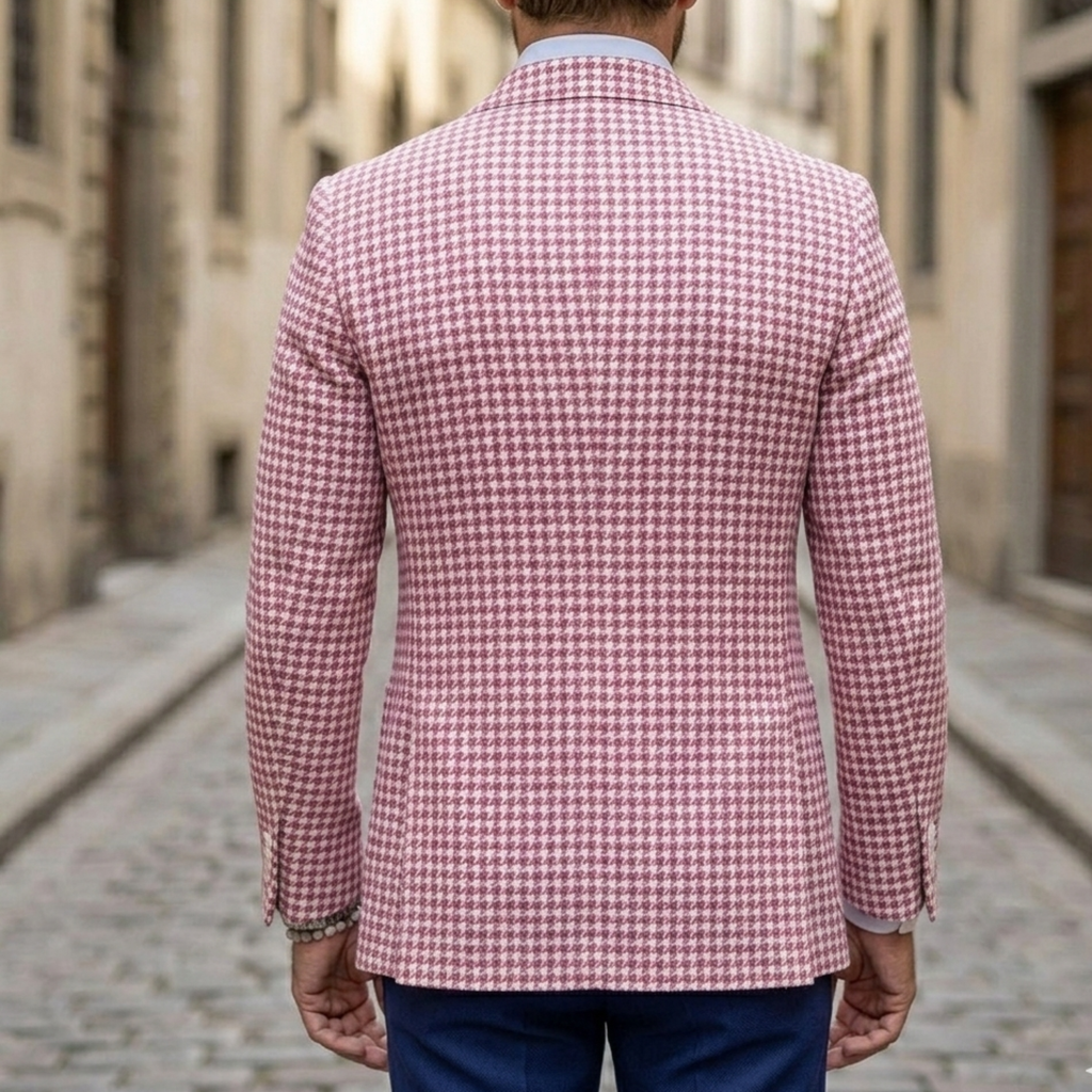 Men's Slim-Fit Wool-Blend Houndstooth Blazer with Notched Lapels