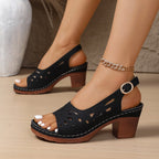 Women's Laser-Cut Slingback Sandals with Block Heel