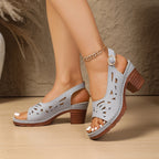 Women's Laser-Cut Slingback Sandals with Block Heel