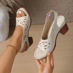 Women's Laser-Cut Slingback Sandals with Block Heel