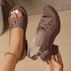 Women's Laser-Cut Slingback Sandals with Block Heel