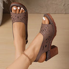 Women's Laser-Cut Slingback Sandals with Block Heel