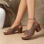 Women's Laser-Cut Slingback Sandals with Block Heel