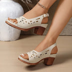 Women's Laser-Cut Slingback Sandals with Block Heel