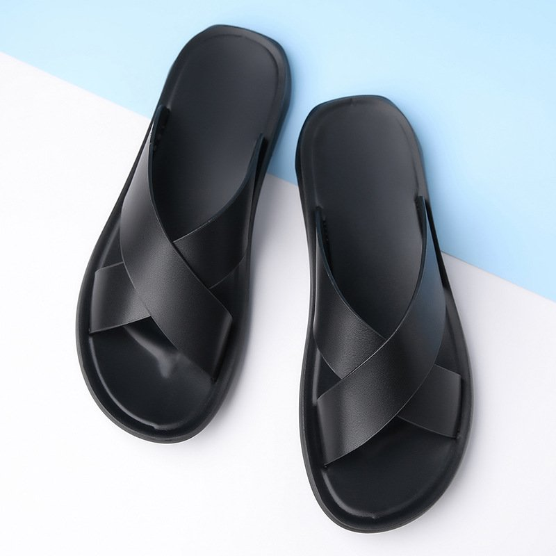 Men's Slip-On Criss-Cross Sandals with Textured Upper