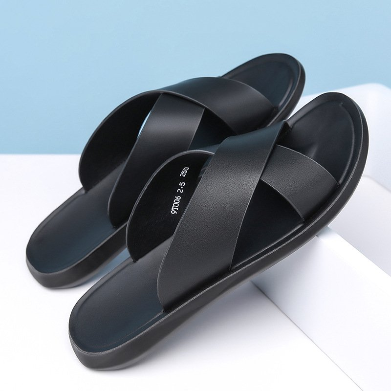 Men's Slip-On Criss-Cross Sandals with Textured Upper