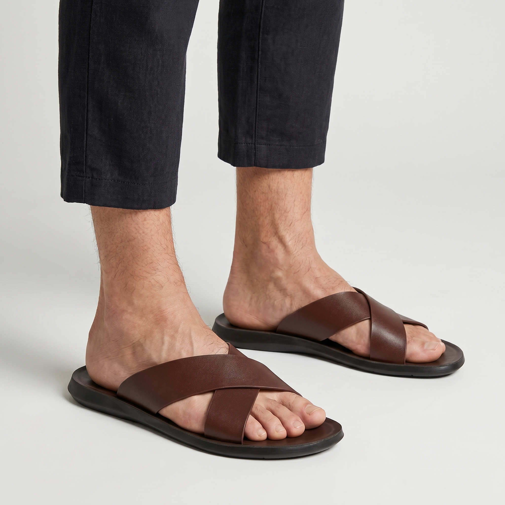 Men's Slip-On Criss-Cross Sandals with Textured Upper
