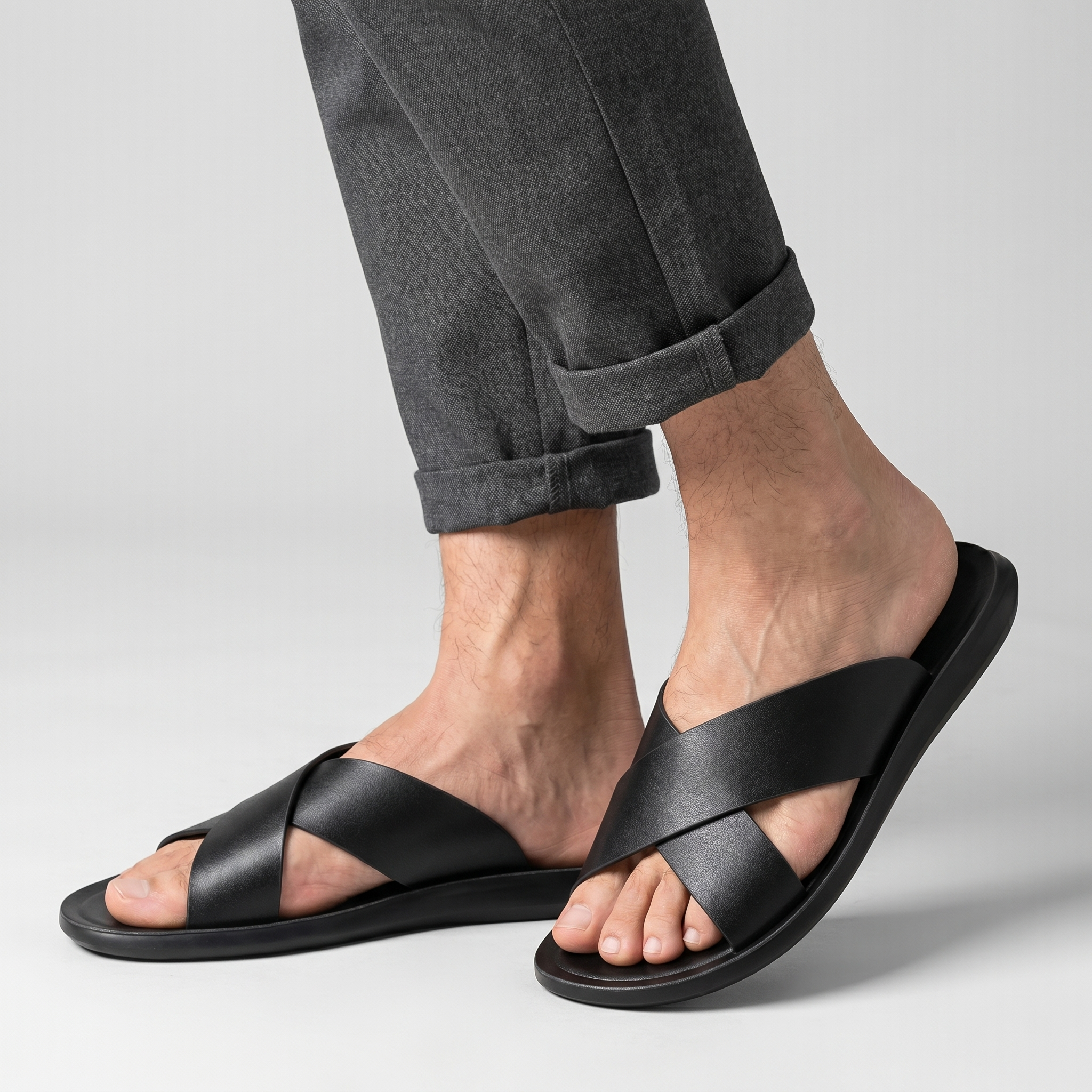 Men's Slip-On Criss-Cross Sandals with Textured Upper