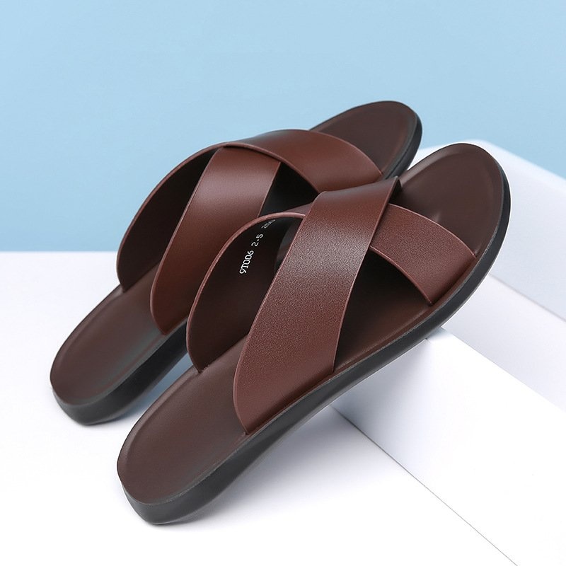 Men's Slip-On Criss-Cross Sandals with Textured Upper