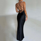 Women's Satin Slip Maxi Dress with Criss-Cross Straps