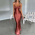 Women's Satin Slip Maxi Dress with Criss-Cross Straps