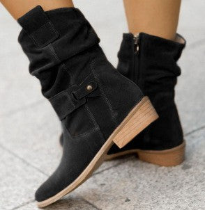 Women's Slouchy Suede Boots with Ankle Strap