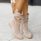 Women's Slouchy Suede Boots with Ankle Strap