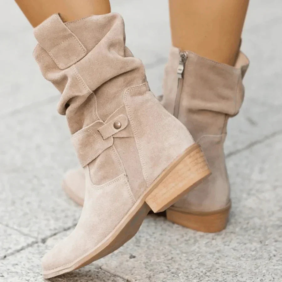Women's Slouchy Suede Boots with Ankle Strap