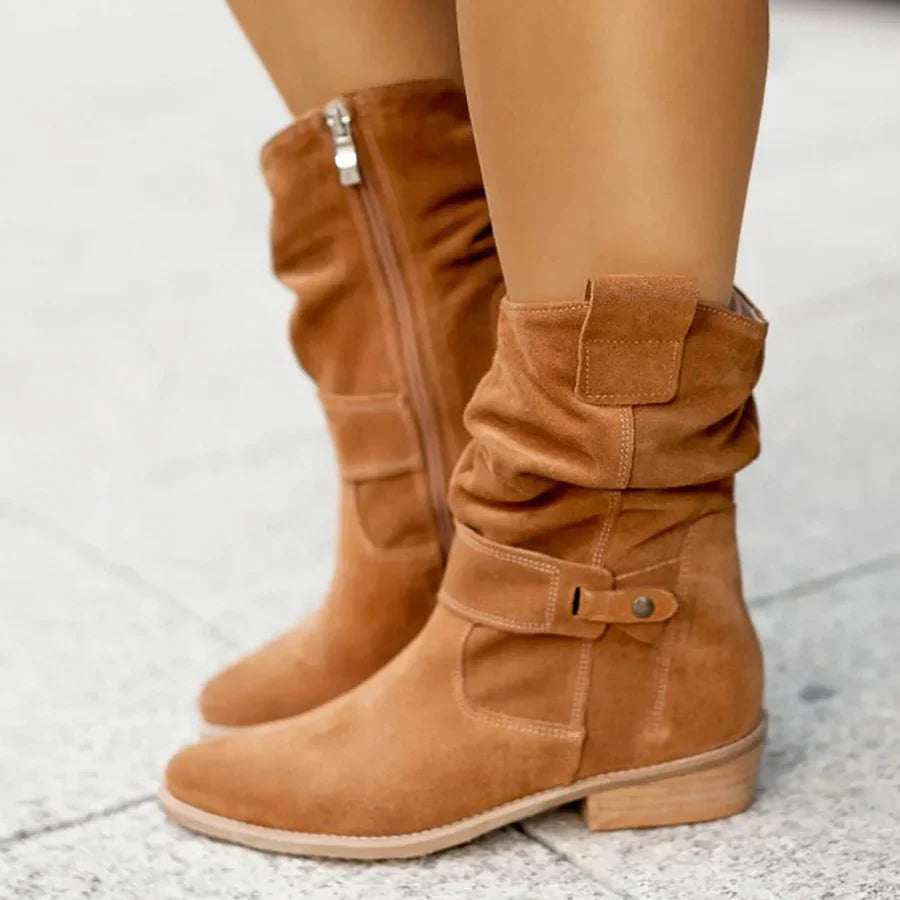 Women's Slouchy Suede Boots with Ankle Strap