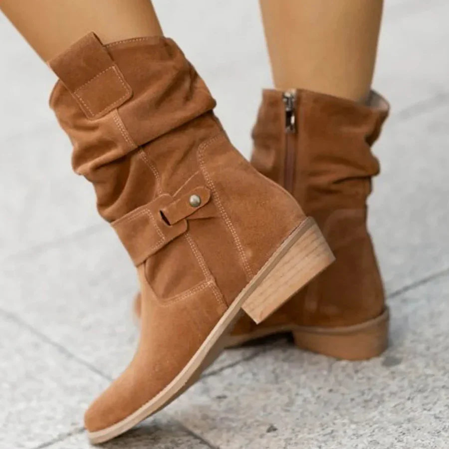 Women's Slouchy Suede Boots with Ankle Strap
