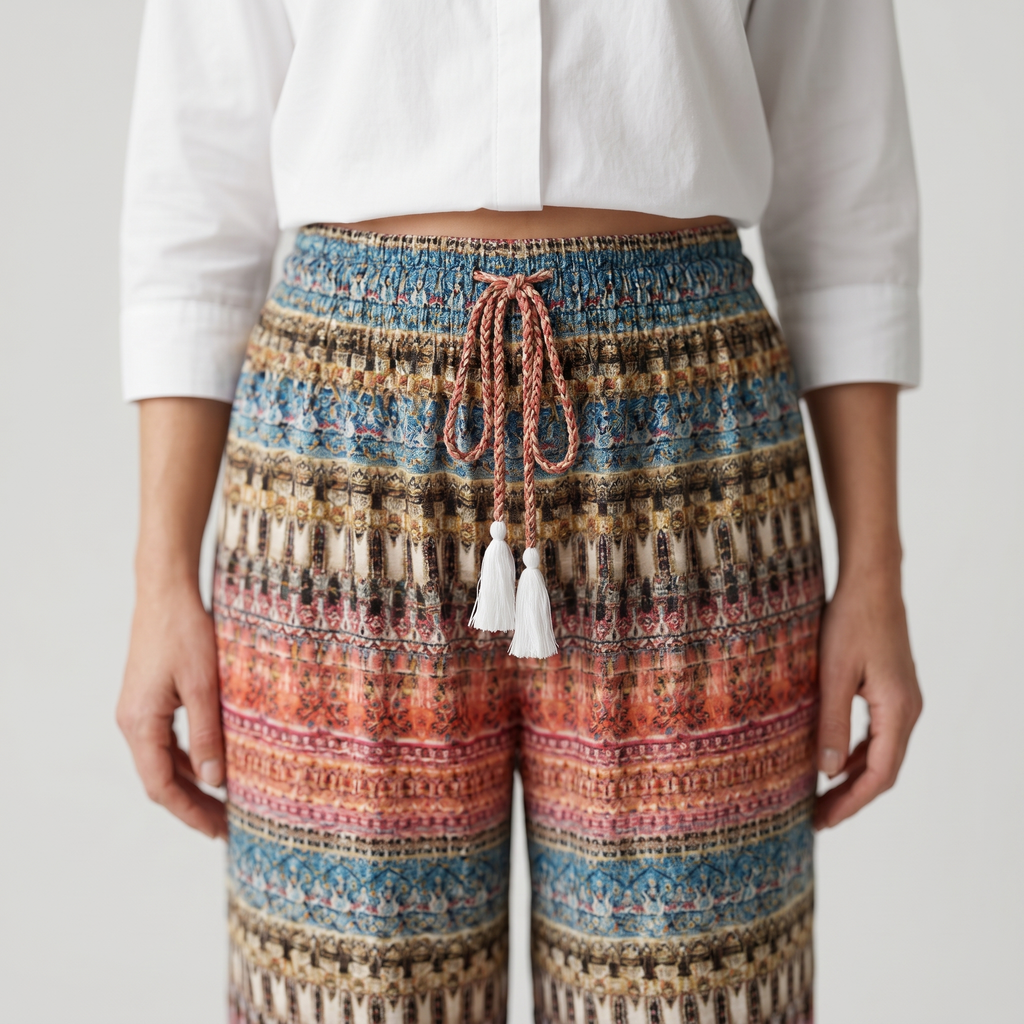 Women's Bohemian Wide-Leg Pants with Smocked Waist