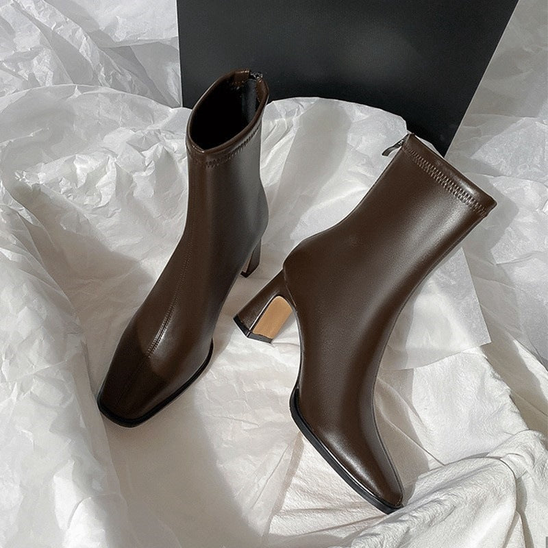 Women's Square-Toe Ankle Boots with Thick Heel