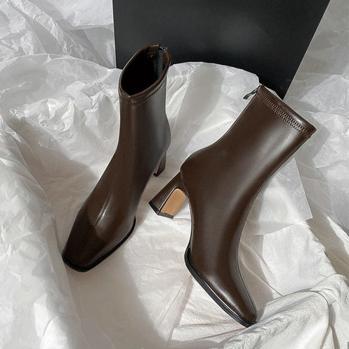 Women's Square-Toe Ankle Boots with Thick Heel