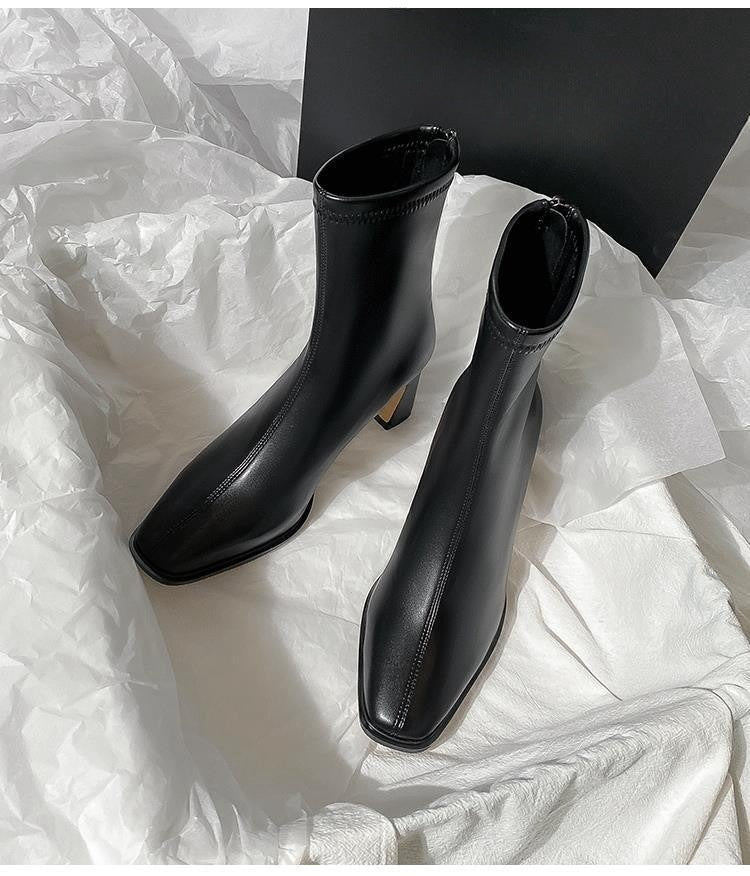 Women's Square-Toe Ankle Boots with Thick Heel