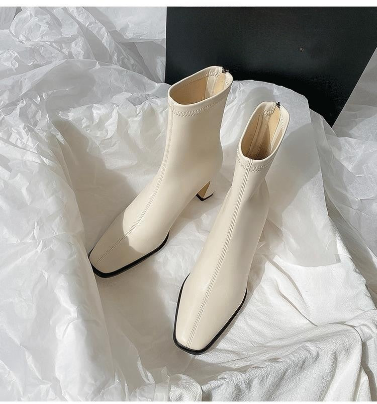 Women's Square-Toe Ankle Boots with Thick Heel