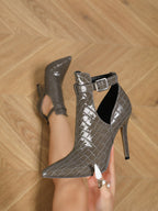 Women's Croc-Embossed Ankle Boots with Stiletto Heel