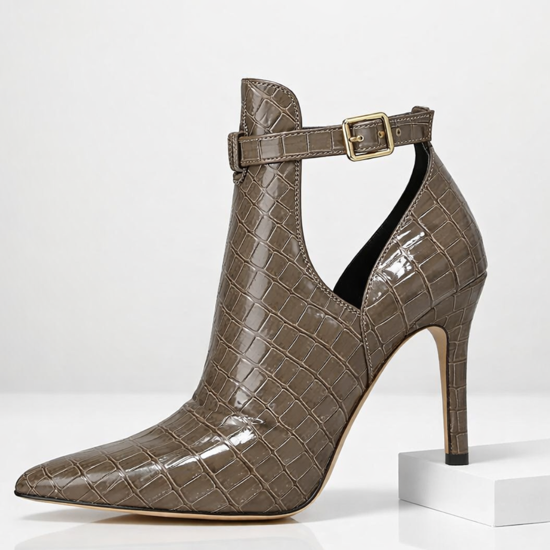 Women's Croc-Embossed Ankle Boots with Stiletto Heel